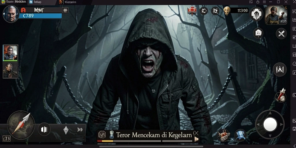 Screenshot gameplay C789 menampilkan suasana teror yang mencekam.