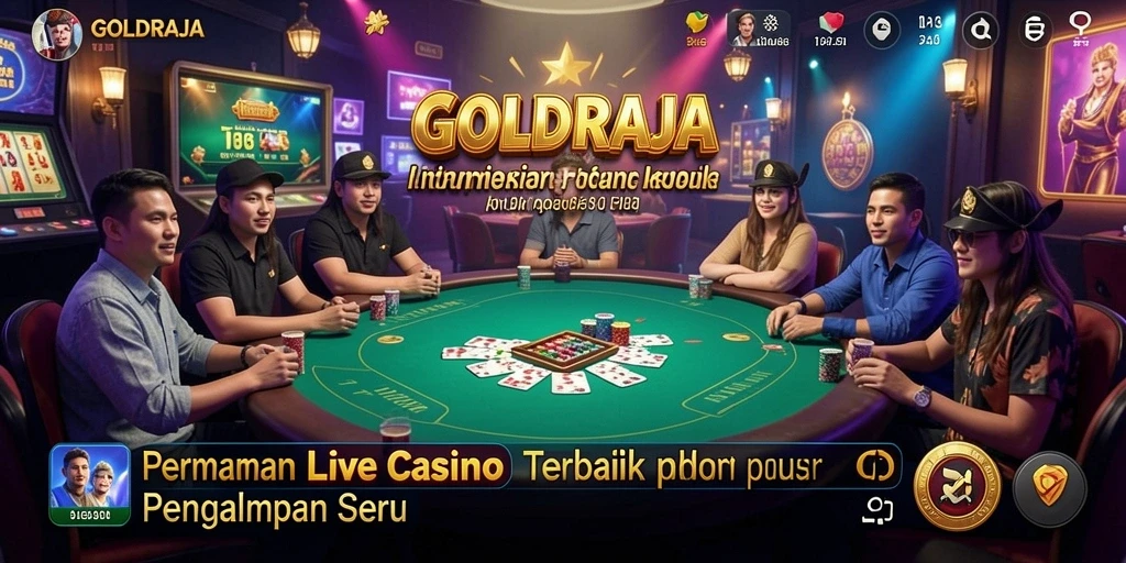 Tampilan gameplay Live Casino di GOLDRAJA menunjukkan dealer profesional dan pemain yang terlibat.