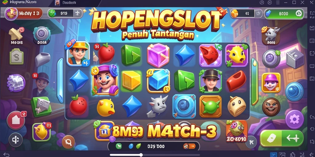 Gameplay HOPENGSLOT dengan tantangan Match-3 yang seru.
