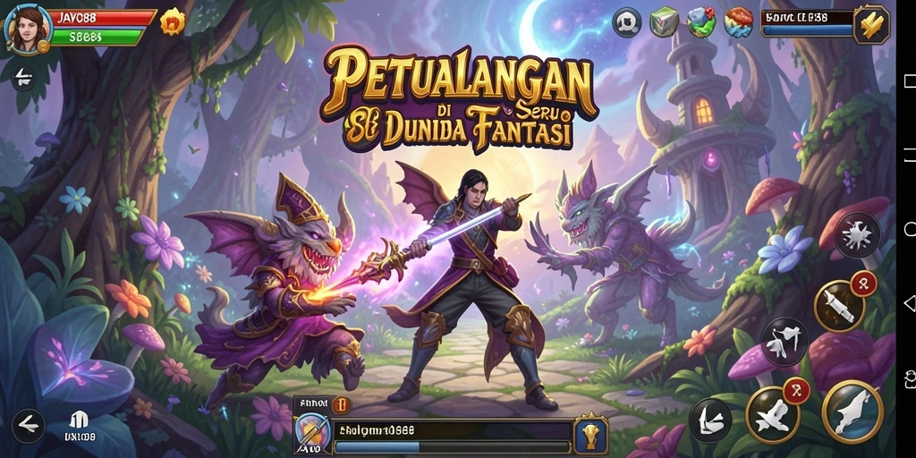 Tangkapan layar gameplay <strong>JAVO88</strong> menunjukkan dunia petualangan yang menakjubkan.