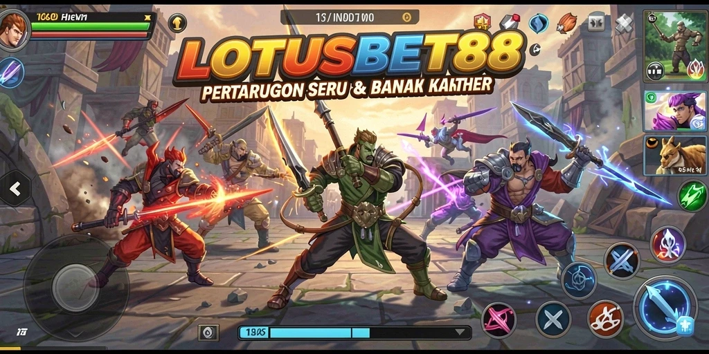 Tangkapan layar pertarungan seru dalam LOTUSBET88 dengan karakter unik.