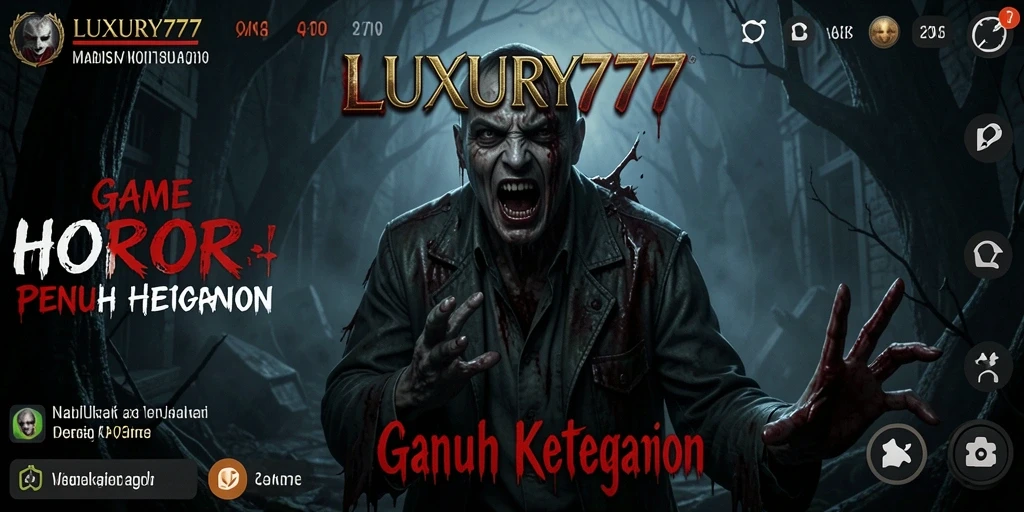 Tampilan gameplay menegangkan dari LUXURY777 saat menjelajahi mansion yang menyeramkan.