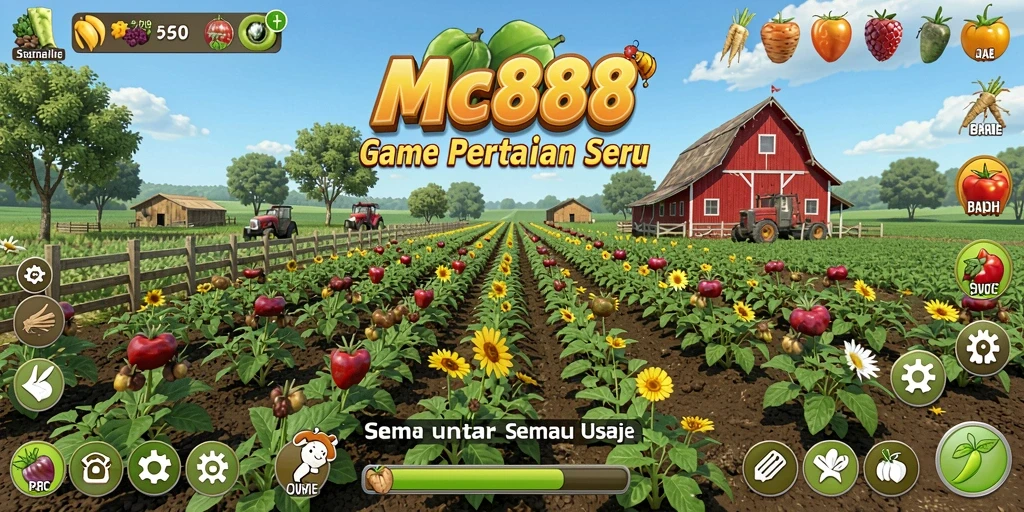 Screenshot gameplay MC888 menampilkan aktivitas pertanian yang seru.