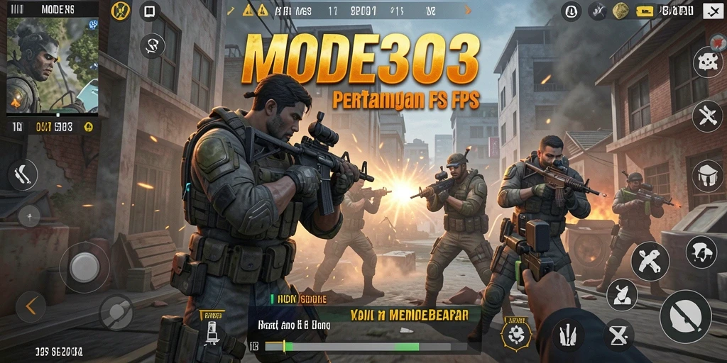 Tangkapan layar gameplay MODE303 dengan aksi tembak-menembak yang seru.