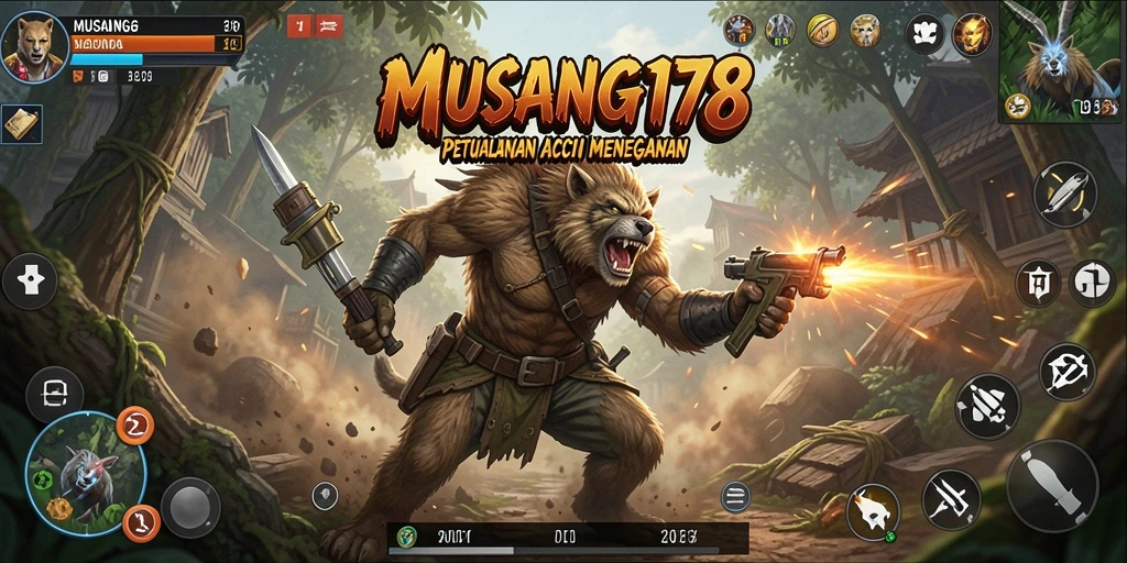 Screenshot menunjukkan aksi mendebarkan dalam MUSANG178 dengan pertarungan melawan musuh.