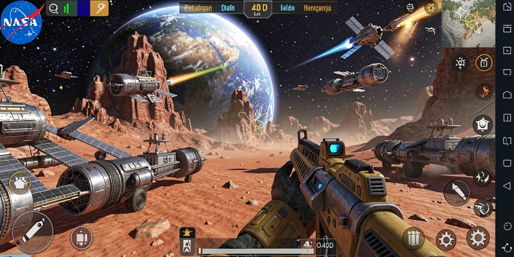 Tangkapan layar menunjukkan aksi menegangkan dalam gameplay TPS NASA4D.