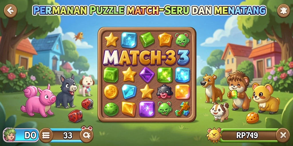 Tampilan gameplay seru dari RP79 dengan efek Match-3 yang memukau.
