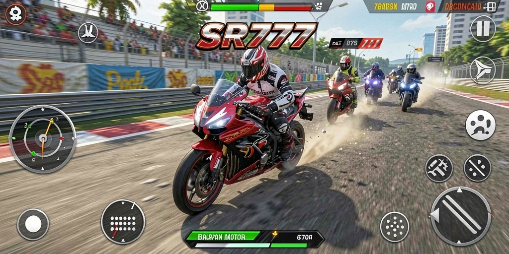Tampilan screenshot SR777 yang menampilkan balapan motor yang intens.