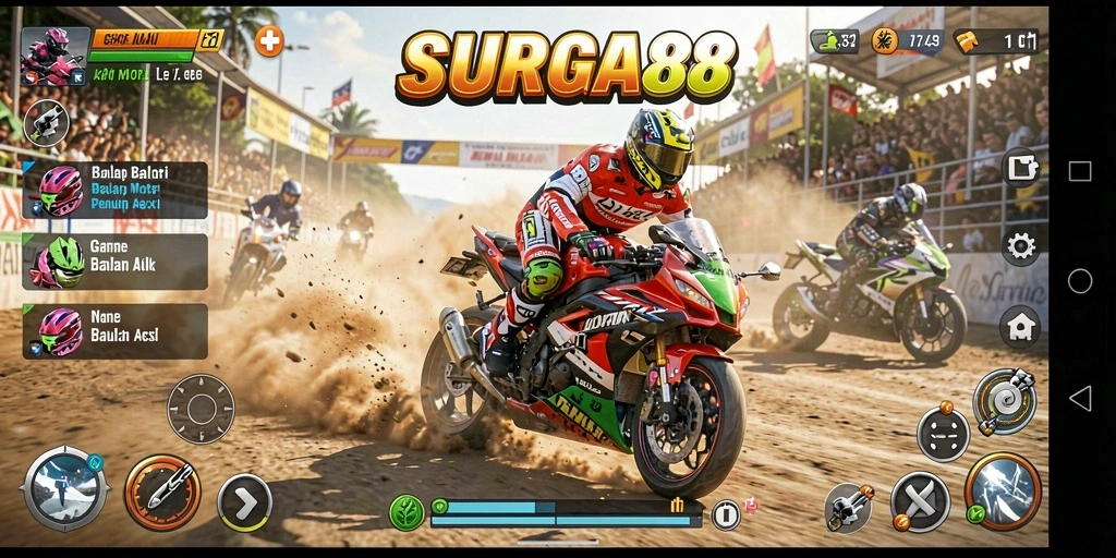 Gameplay SURGA88 yang seru dan mendebarkan di lintasan balap.