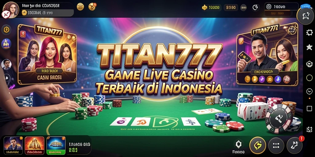 Screenshot gameplay TITAN777 menampilkan dealer profesional dan suasana kasino yang mengesankan.