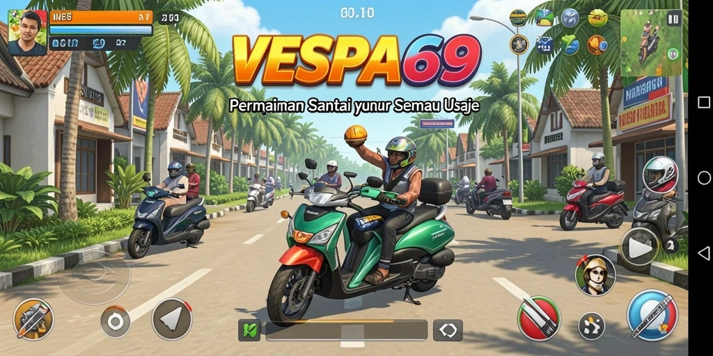 Tangkapan layar gameplay VESPA69 yang penuh warna dan seru.