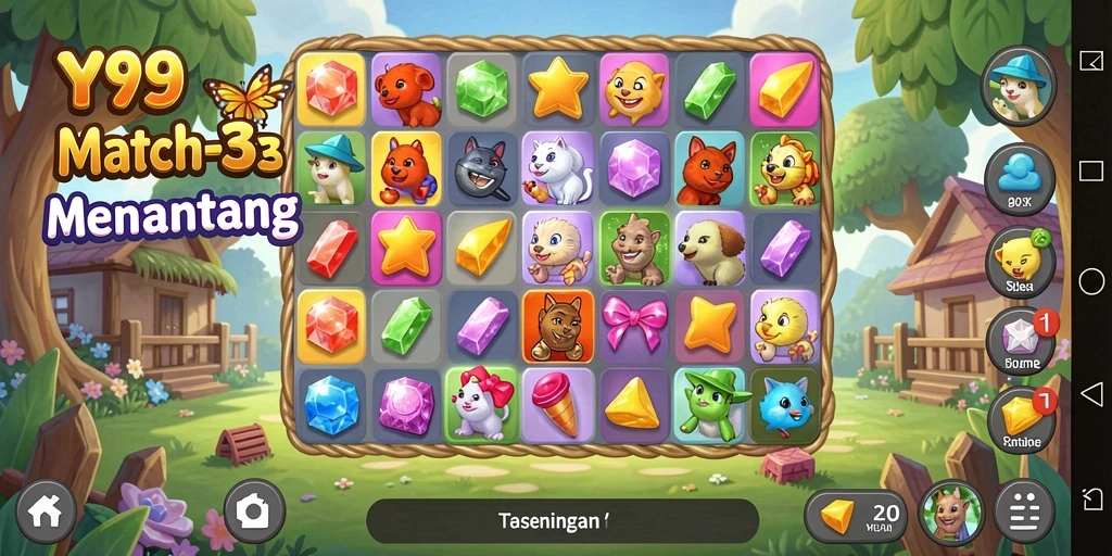 Screenshot Y89 menampilkan gameplay seru dengan tantangan Match-3 yang menarik.